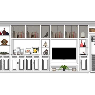 简欧书柜免费su模型(1)