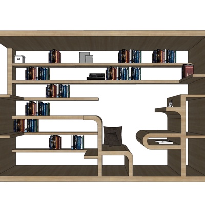 现代实木书柜免费su模型(1)