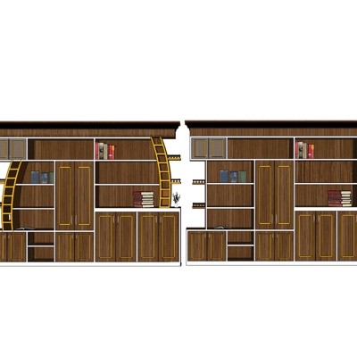 现代实木书柜免费su模型(1)
