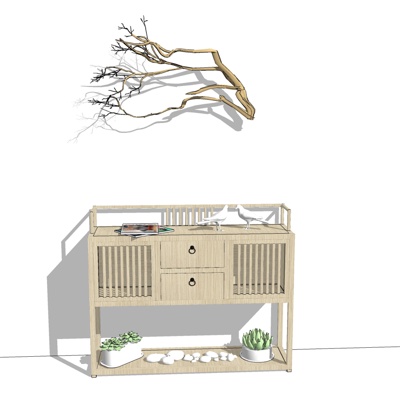 现代实木边柜免费su模型(1)