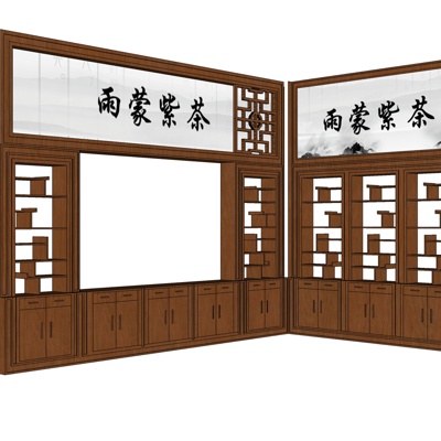 中式实木装饰柜免费su模型(1)