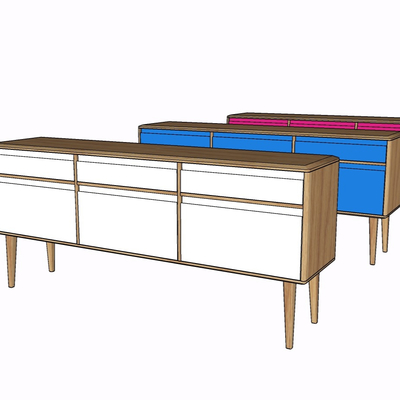 现代实木边柜免费su模型(1)