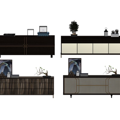 现代实木边柜免费su模型(1)