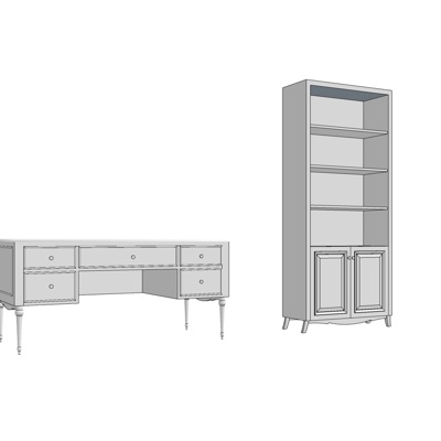 欧式实木边柜书柜免费su模型(1)