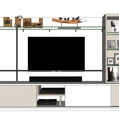 现代实木电视柜免费su模型(1)