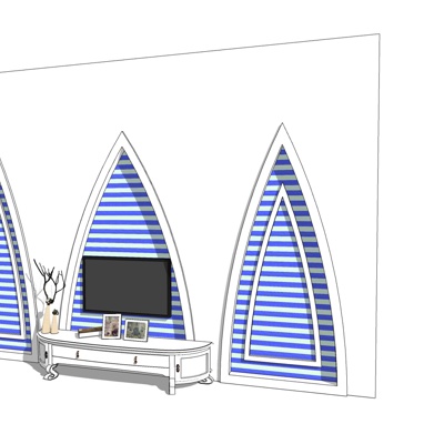 简欧实木电视柜免费su模型(1)