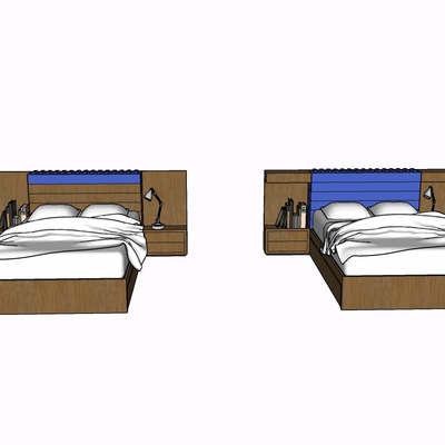 现代实木单人床免费su模型(1)