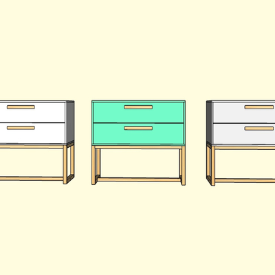 现代实木床头柜免费su模型(1)