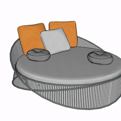 现代布艺圆床免费su模型