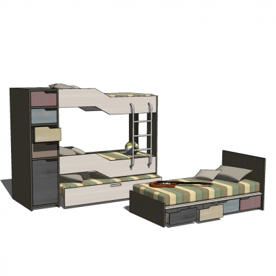 现代单人床组合免费su模型(1)