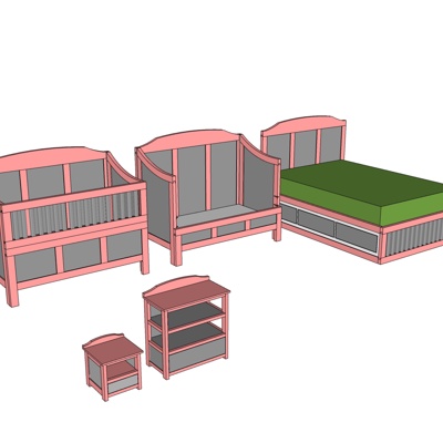 简欧儿童床免费su模型(1)