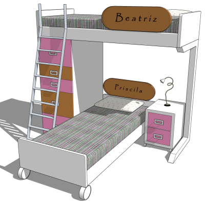 现代儿童高低床免费su模型(1)