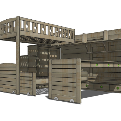 现代儿童高低床免费su模型(1)