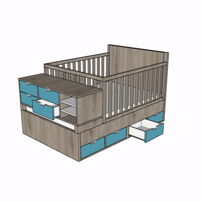 现代实木儿童床免费su模型(1)