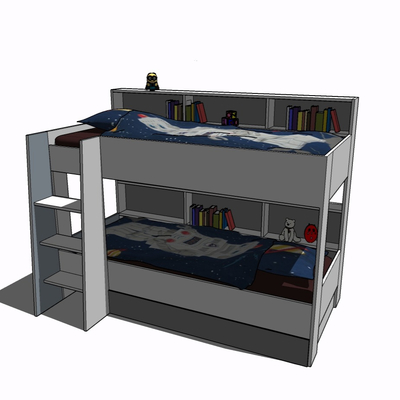 现代实木儿童床免费su模型(1)