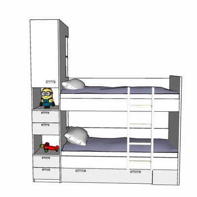 现代实木儿童床免费su模型(1)