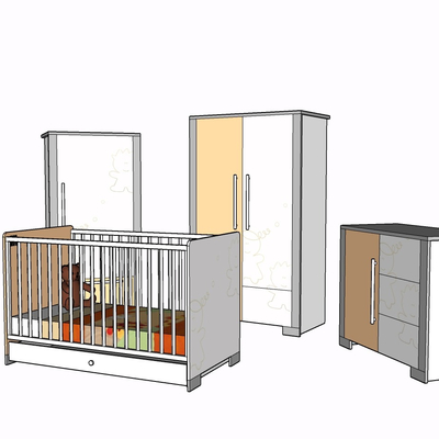 现代实木儿童床免费su模型(1)