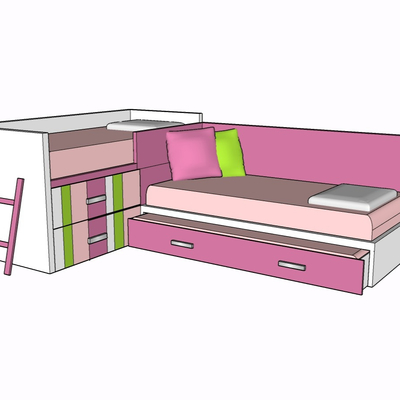 现代实木儿童床免费su模型(1)