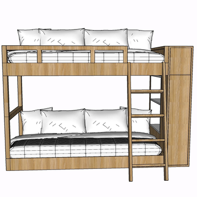 现代实木儿童床免费su模型(1)