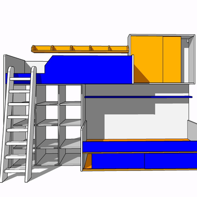 现代实木儿童床免费su模型(1)