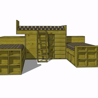 现代实木儿童床免费su模型(1)