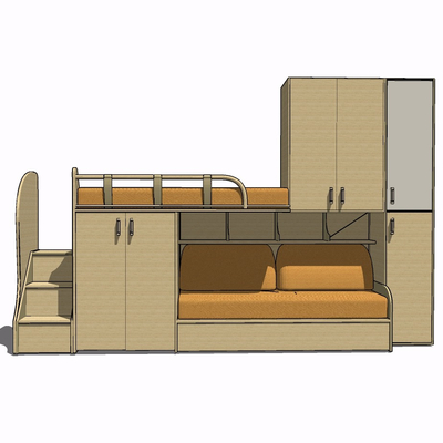 现代实木儿童床免费su模型(1)