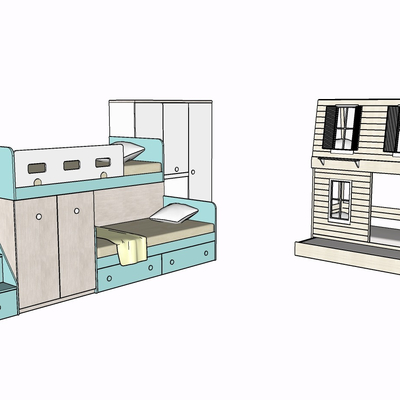 现代实木儿童床免费su模型(1)