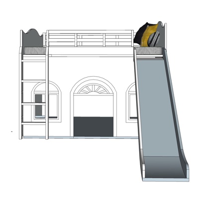 简欧儿童滑梯床免费su模型(1)