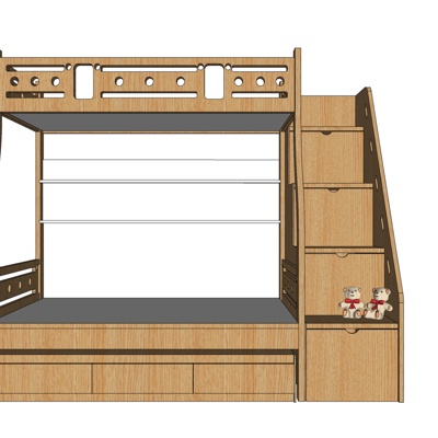 新中式实木上下床免费su模型(1)