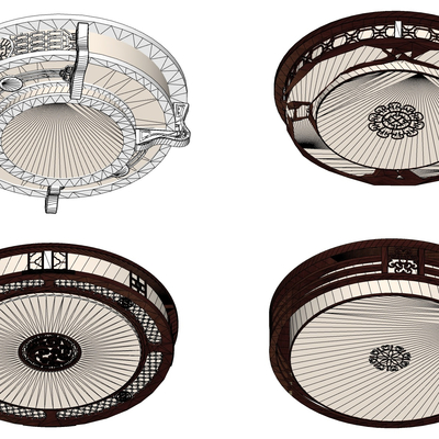 新中式圆形吸顶灯免费su模型(1)