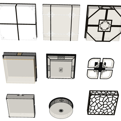 新中式方形吸顶灯免费su模型(1)