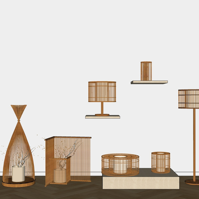 现代实木落地灯组合免费su模型(1)