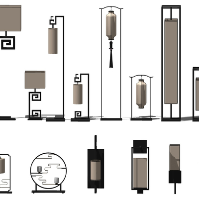 新中式落地灯组合免费su模型(1)
