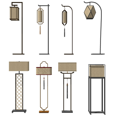 新中式落地灯组合免费su模型(1)