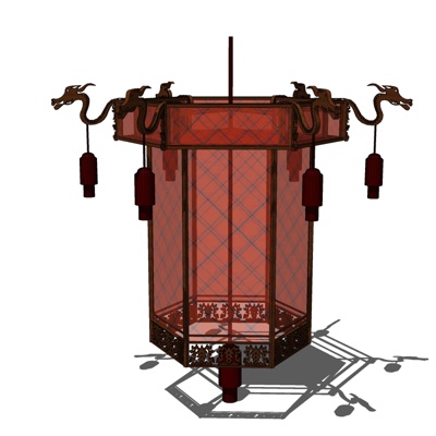 中式雕龙吊灯免费su模型(1)