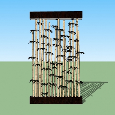 中式竹子背景墙饰免费su模型(1)