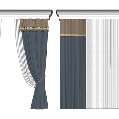 现代布艺窗帘免费su模型(1)