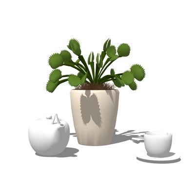 现代绿植盆栽茶壶摆件免费su模型(1)