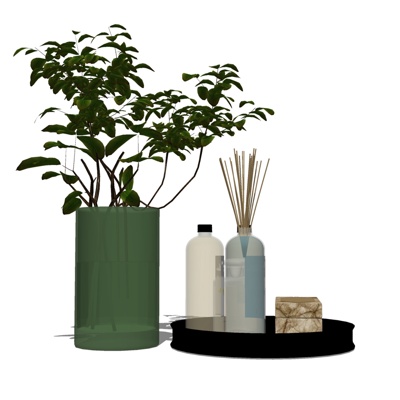 现代绿植花瓶摆件免费su模型(1)