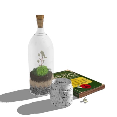 现代花卉花瓶书籍摆件免费su模型(1)