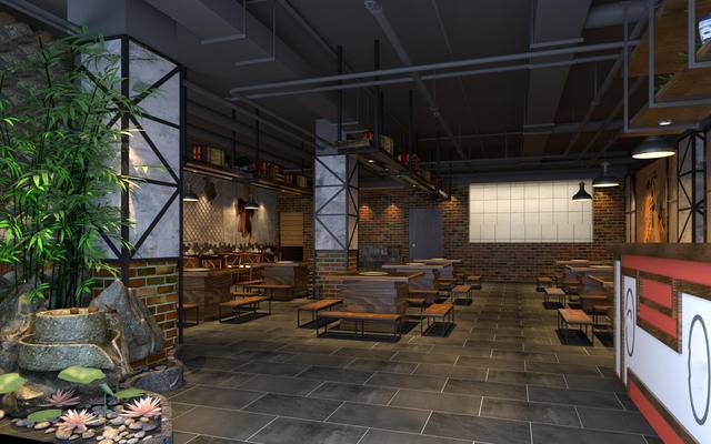 工业风火锅店3D模型(1)
