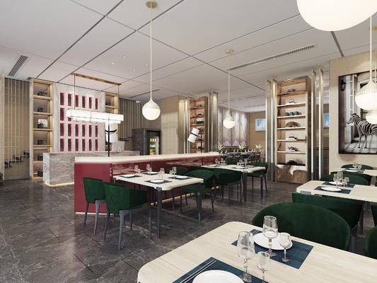 现代餐饮店餐厅3d模型(1)