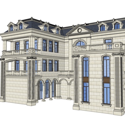 法式独栋别墅免费su模型(1)