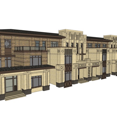 新古典连排别墅免费su模型(1)