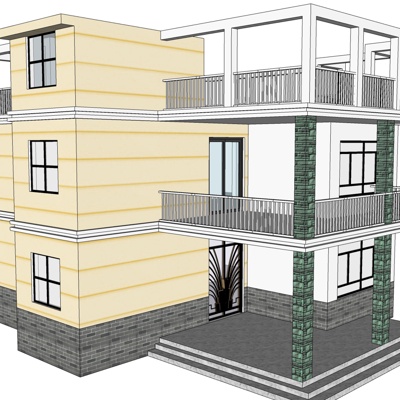现代独栋别墅外观免费su模型(1)
