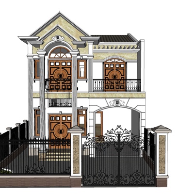 法式独栋别墅外观免费su模型(1)
