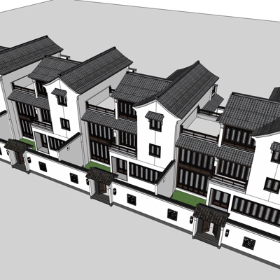 新中式联排别墅免费su模型(1)
