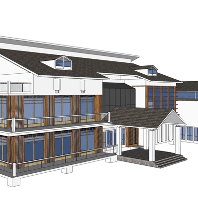 新中式酒店外观免费su模型(1)