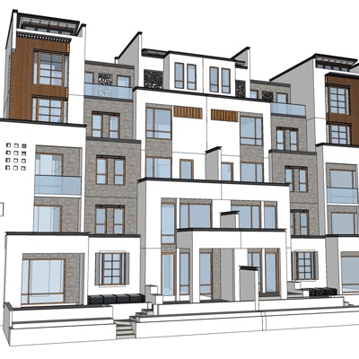 新中式叠拼别墅免费su模型(1)