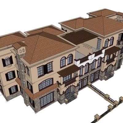 欧式叠拼别墅免费su模型(1)